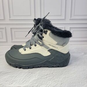 Merrell Aurora 6 White Ice Black Faux Fur Waterproof Women Boots J37224 Size 6